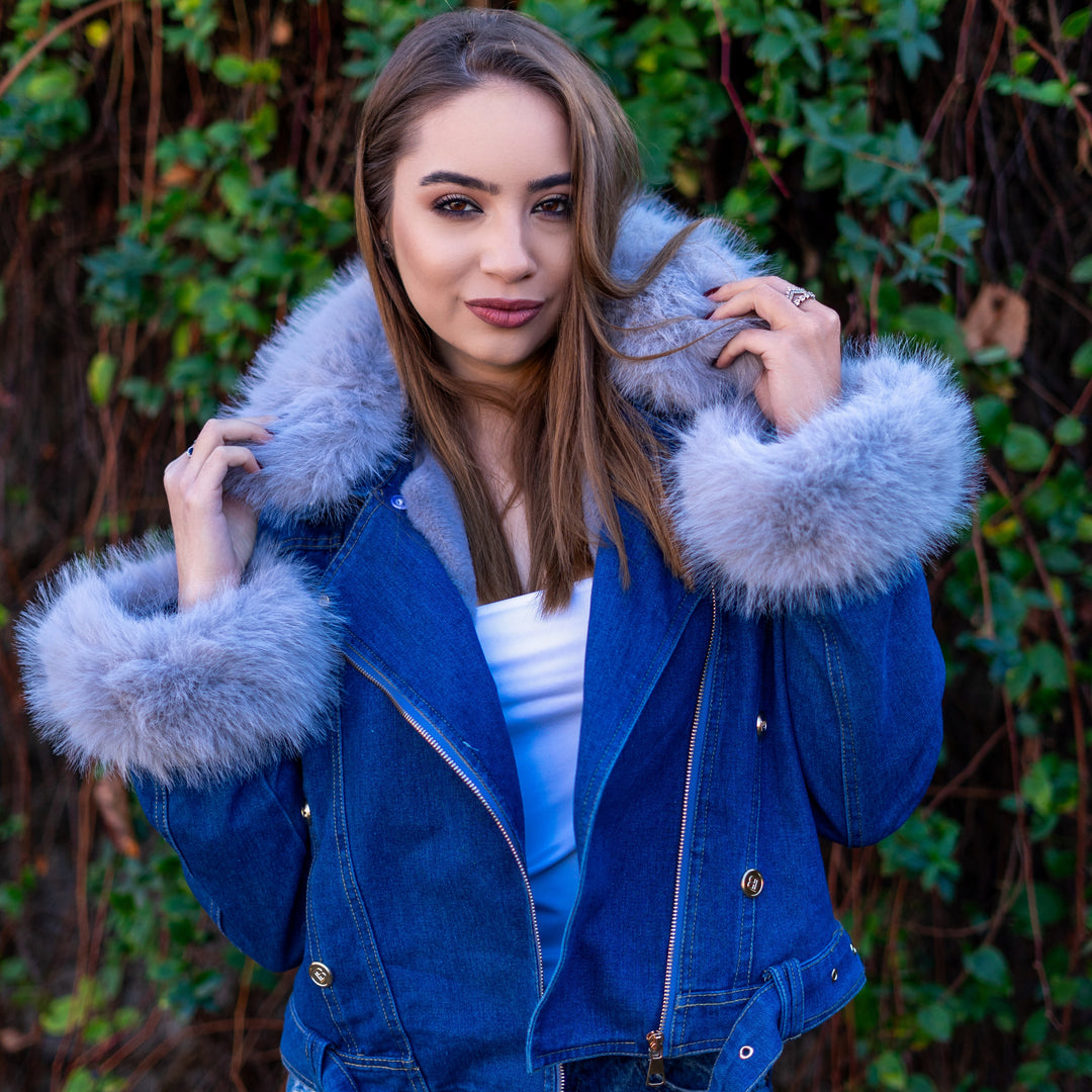 Faux Fur Collar Denim Jacket