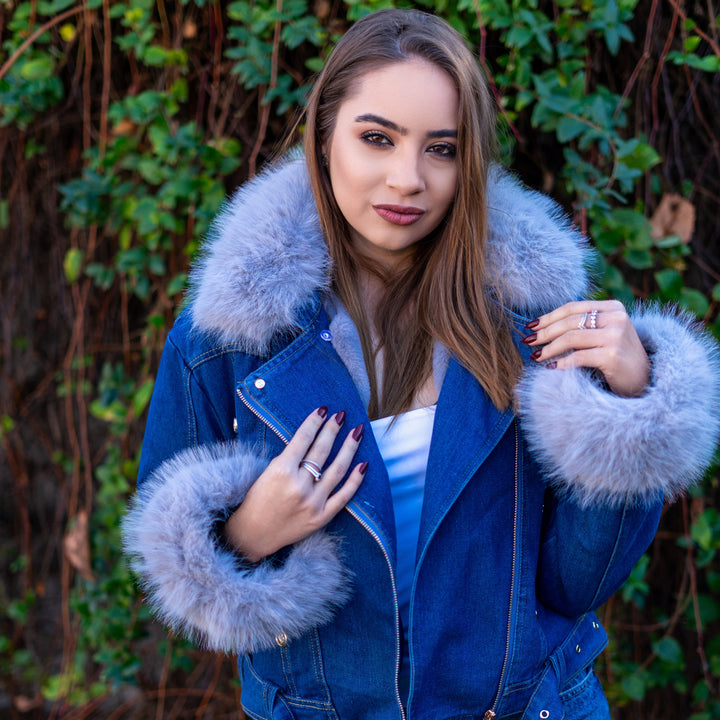 Faux Fur Collar Denim Jacket