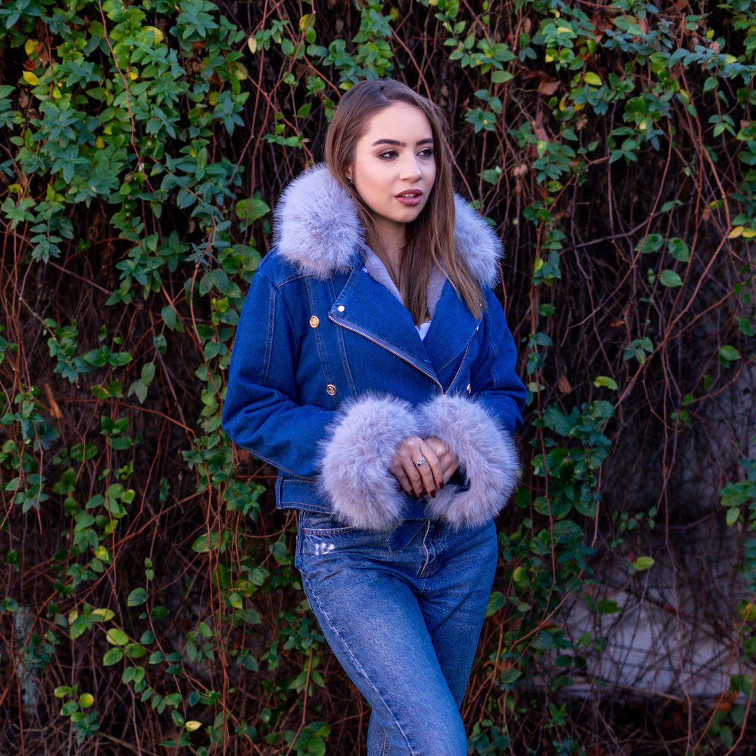 Faux Fur Collar Denim Jacket