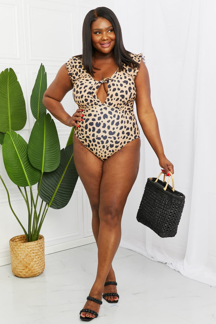 Ruffle Sleeve One-Piece in Leopard Swimsuit