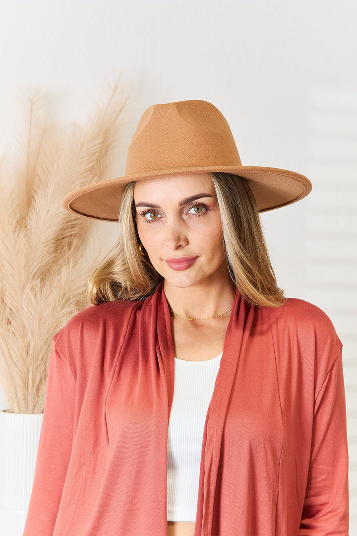 Flat Brim Fedora Hat in Tan