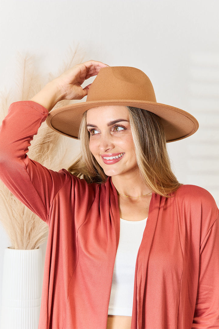 Flat Brim Fedora Hat in Tan