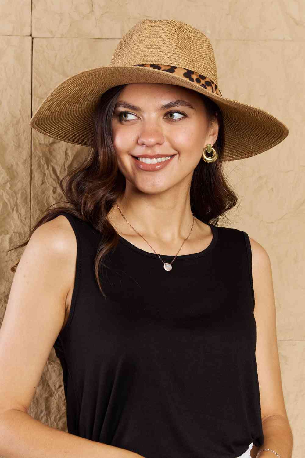 Leopard Ribbon Straw Hat