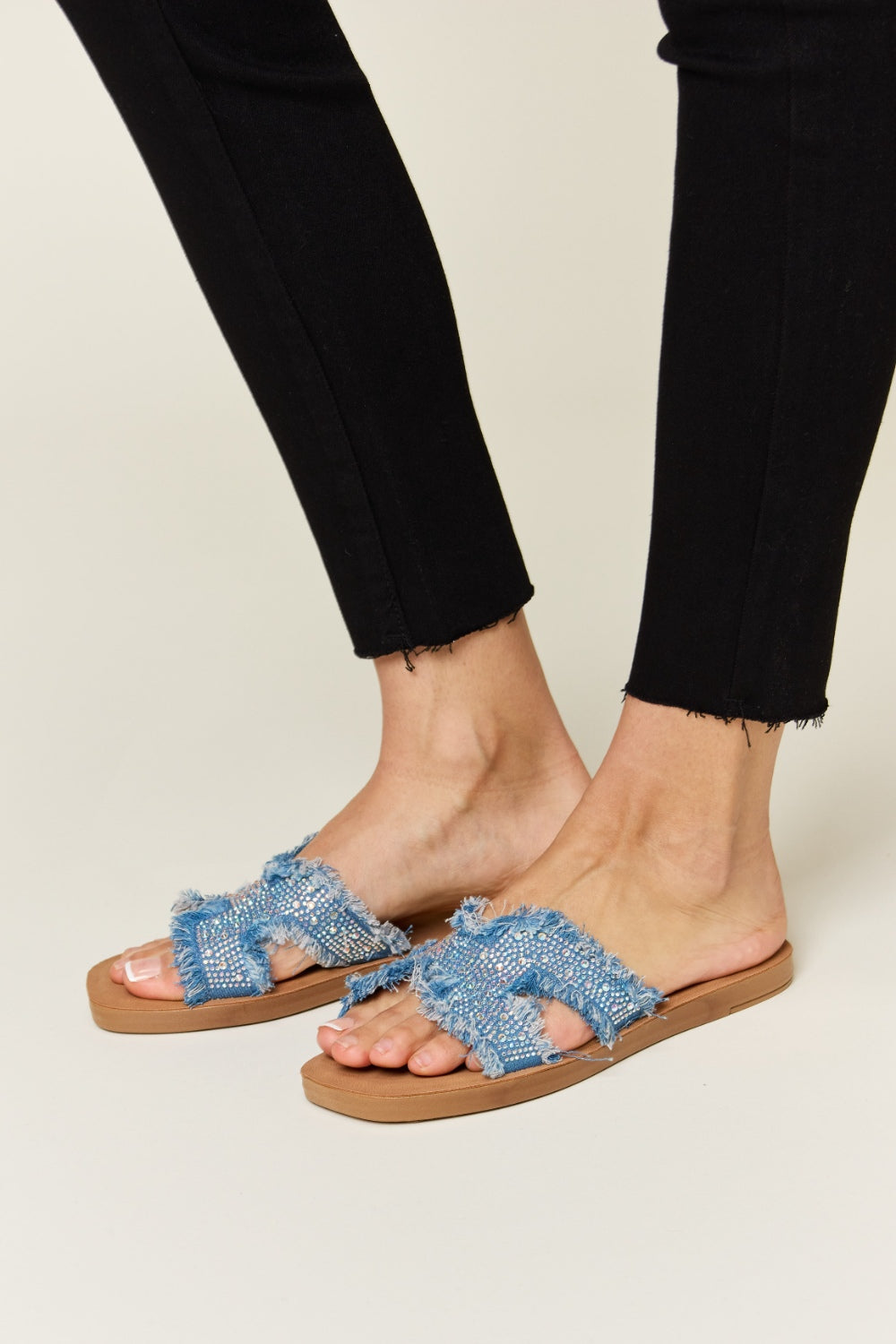 Flat Sandals in Blue Denim