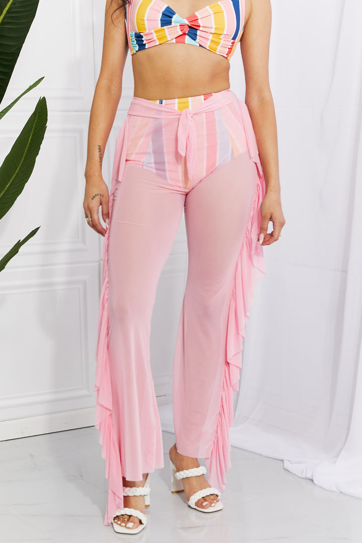 Take Me To The Beach Mesh Ruffle Cover-Up Pants in Blush Pink