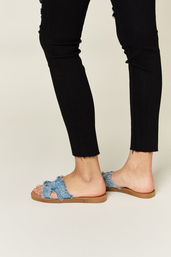 Flat Sandals in Blue Denim