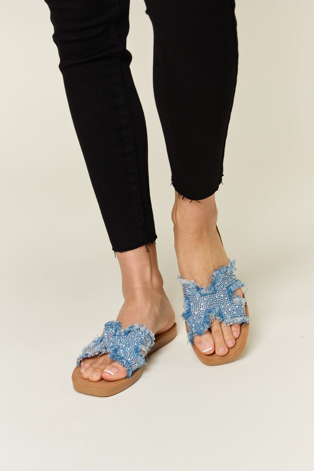 Flat Sandals in Blue Denim